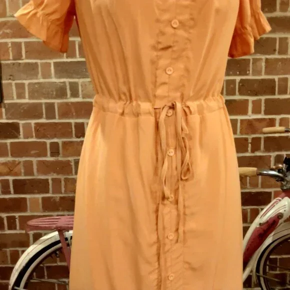 Beautiful π Peachy Orange Off Shoulder Or On Cinch Waist Semi Hi-Low Dress π - Picture 8 of 16